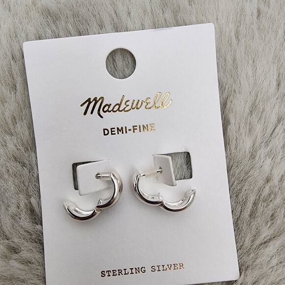 NEW Madewell Demi-Fine Chunky Hoop 925 Sterling Silver Hoop Earrings - Picture 7 of 9